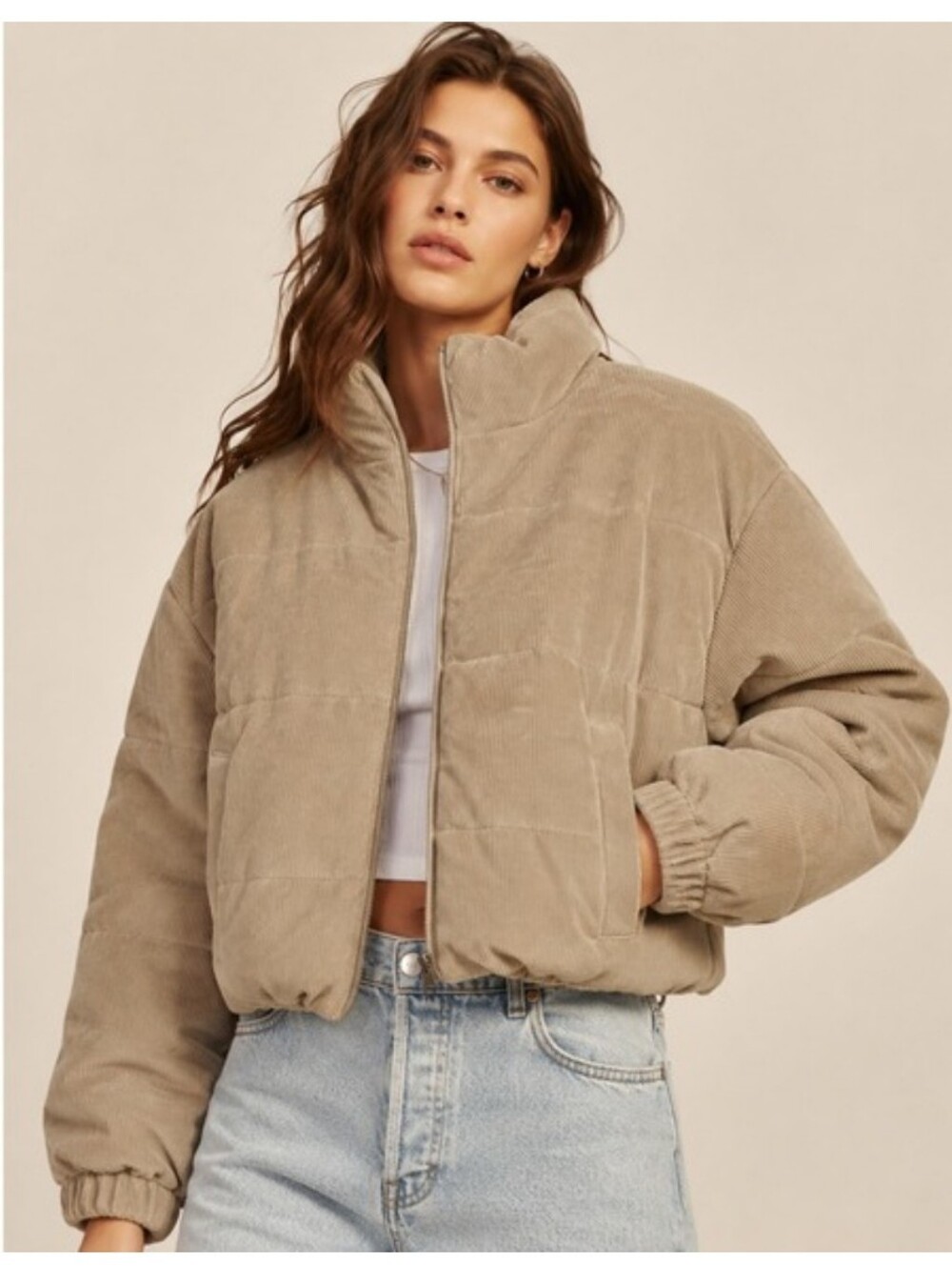 Everlane Women's Corduroy Puffer Jacket Taupe Small